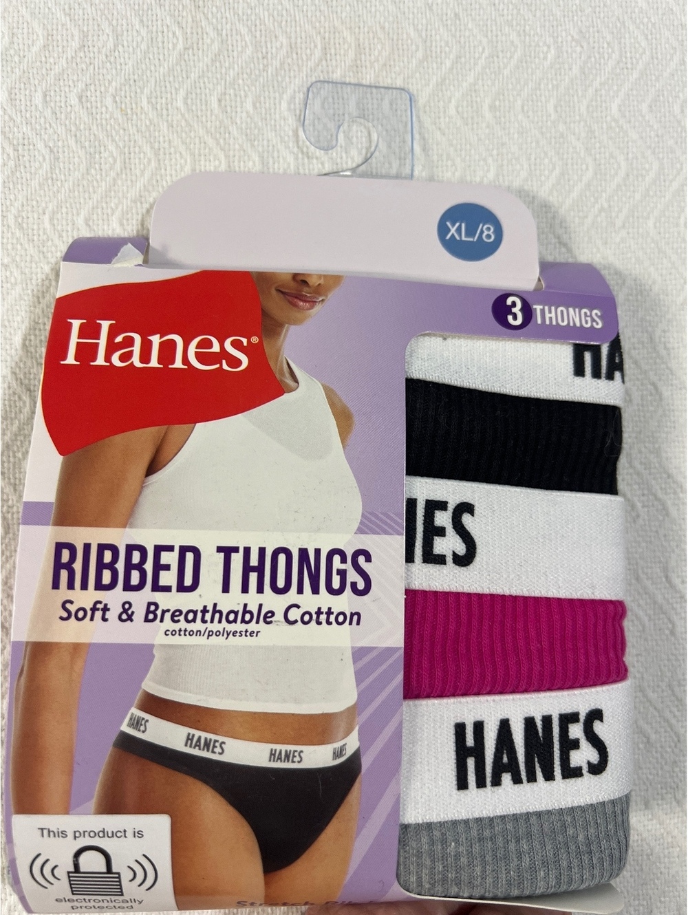 Hanes Women's Ribbed Thongs 3-Pack Soft & Breathable Cotton XL/8